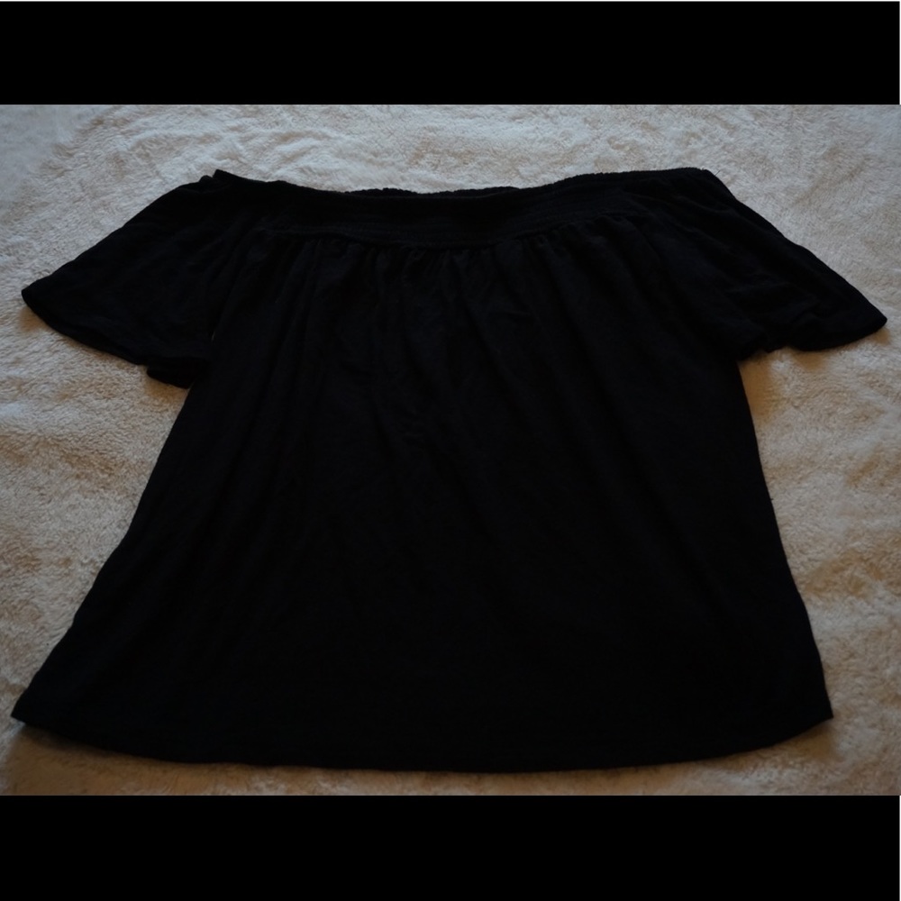Off the Shoulder Key Hole Back Black Blouse